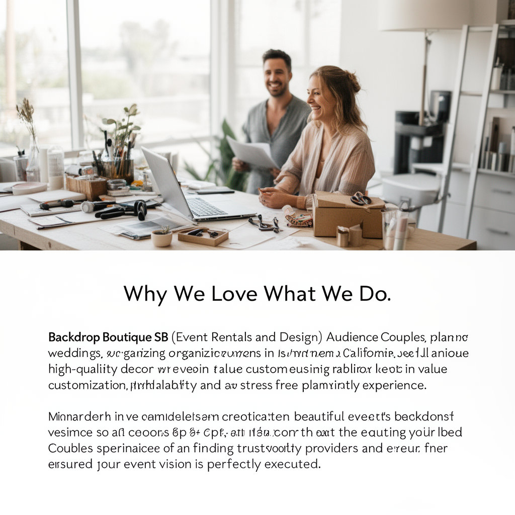 Backdrop Boutique SB team crafting a custom event backdrop for a Southern California wedding in Carpinteria